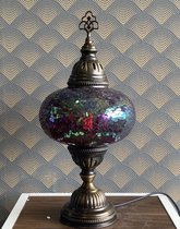 Turkse Lamp - Mozaïek Lamp - Tafellamp - Marokkaanse Lamp - Oosterse Lamp - Recht  Hoog model -  bol diameter Ø  19 cm - Hoogte 44 cm - Authentiek - Handmade - Kleurrijk -