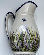 Kan- Waterkan- Karaf- Handmade- Handgemaakt- Handbeschilderd- Handpainted- Bunzlau- Keramiek- Aardewerk- Lavendel