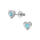 Joy|S - Zilveren mini hartjes oorbellen - 3 mm - blauw kristal - voor kinderen