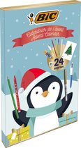 BIC Cadeau Schrijfwaren - 24 delige Winter Adventskalender - Pennen Kleurpotloden Kleurstiften Lijm en Stickers - Ideaal voor Sinterklaas
