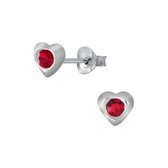 Joy|S - Zilveren mini hartjes oorbellen - 3 mm - rood kristal - voor kinderen