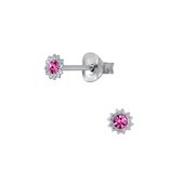 Joy|S - Zilveren mini kinderoorbellen - 3 mm - sun magenta roze