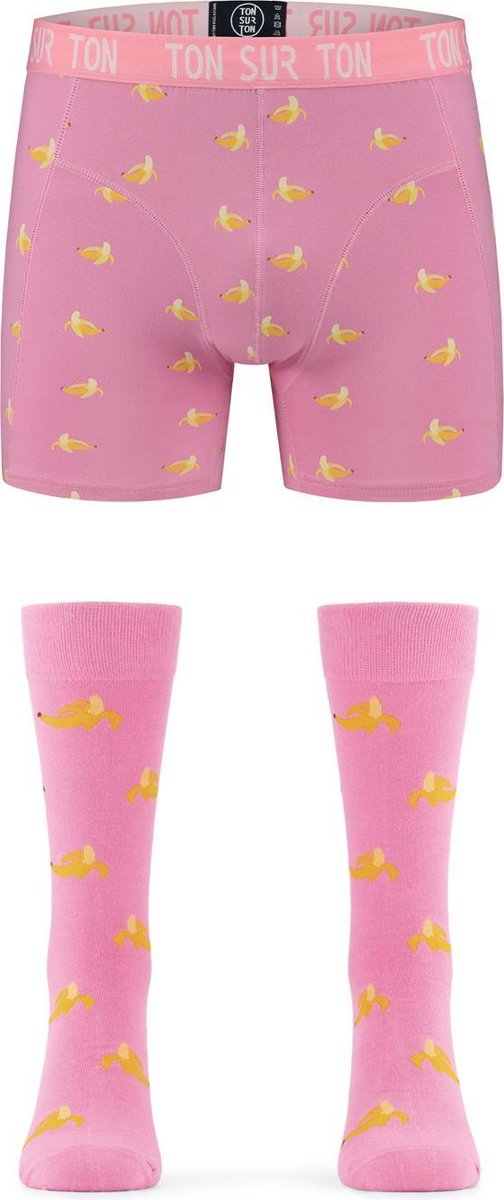 Ton Sur Ton - Grappige Sokken Heren - Grappige Boxershort Heren - Grappig Cadeau Voor Man - Geschenkset Heren - Vrolijke Sokken - Bananas - Matchende sokken en onderbroeken - L/41-46