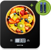 Witts Balance de Cuisine numérique de précision - 1gr à 15 kg - Avec fonction tare - Électrique - Piles incluses - Verre trempé et ABS - Noir