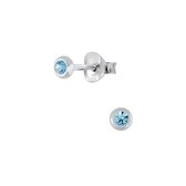 Joy|S - Zilveren mini rond oorbellen - 3 mm - blauw kristal - voor kinderen