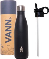 Bouteille d'eau avec paille et bec verseur bouteille de sport 500ml - Bouteille d'eau - VANN bouteille thermos  - Le noir