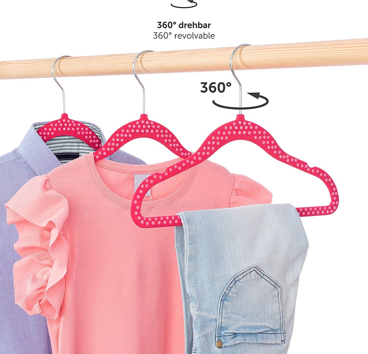 MONT 50-PACK Fluwelen Hangers Voor Kinderen - Velvet Kleerhangers Kind, Ruimtebesparende Baby Hangers, Roze Geprint