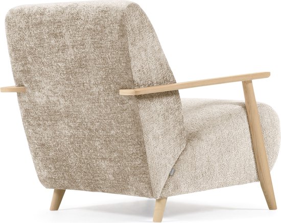 Kave Home - Meghan fauteuil in beige chenille en hout met natuurlijke afwerking - Afbeelding 4