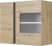 InspireMe- Vitrinekast Scandinavische hangende met glazen deuren en LED verlichting - Salta D 96 LED Artisan oak + Grijs