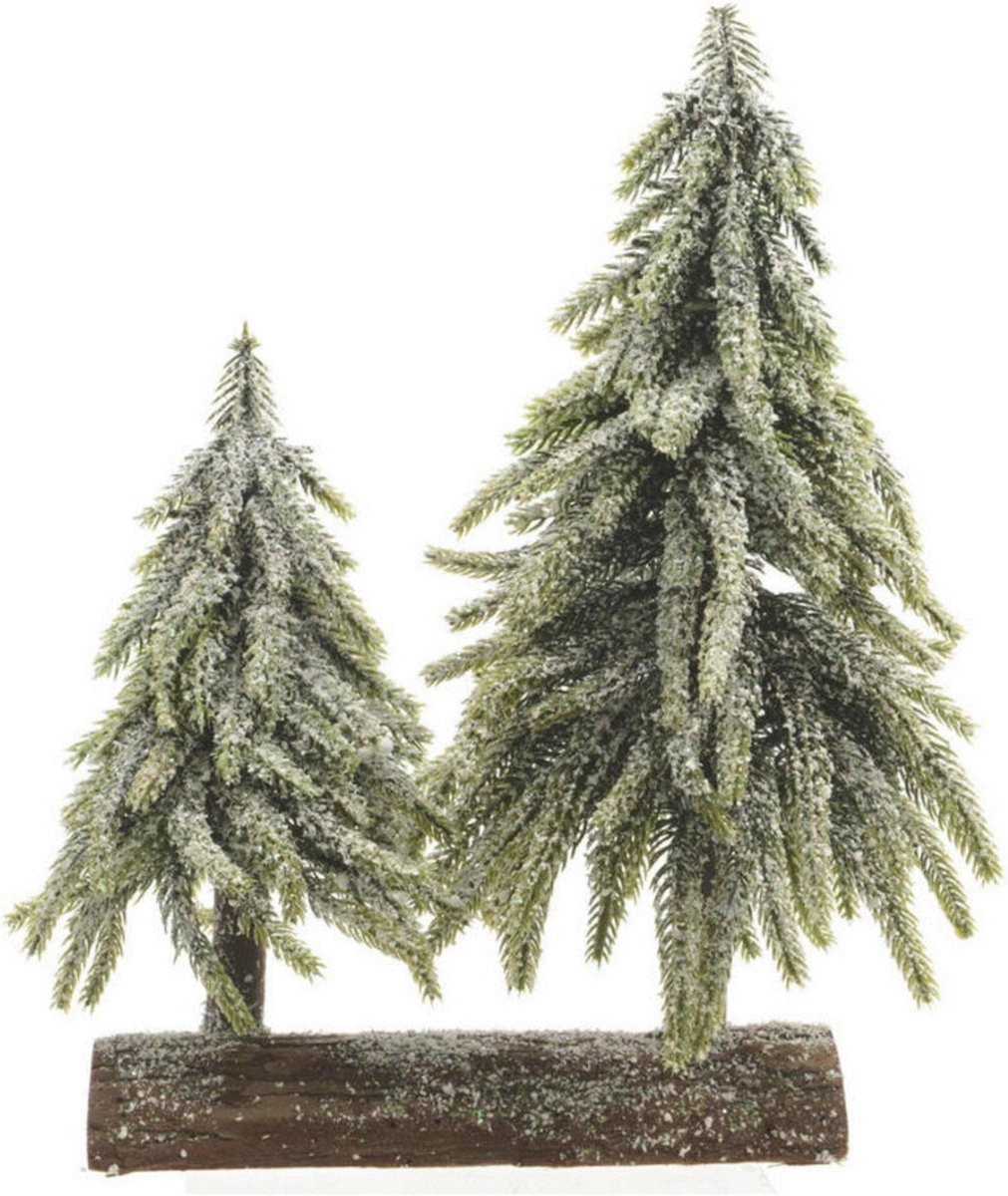 Everlands Mini Bomen Op Stronk - Kerstboom - 28x16x28 cm Groen Tips 218