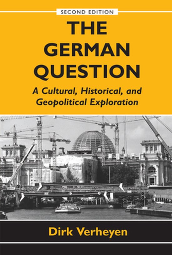 Boekcover 'The German Question' met de titel in grote letters, ondertitel en naam auteur. Achtergrond toont Berlijnse gebouwen in aanbouw.