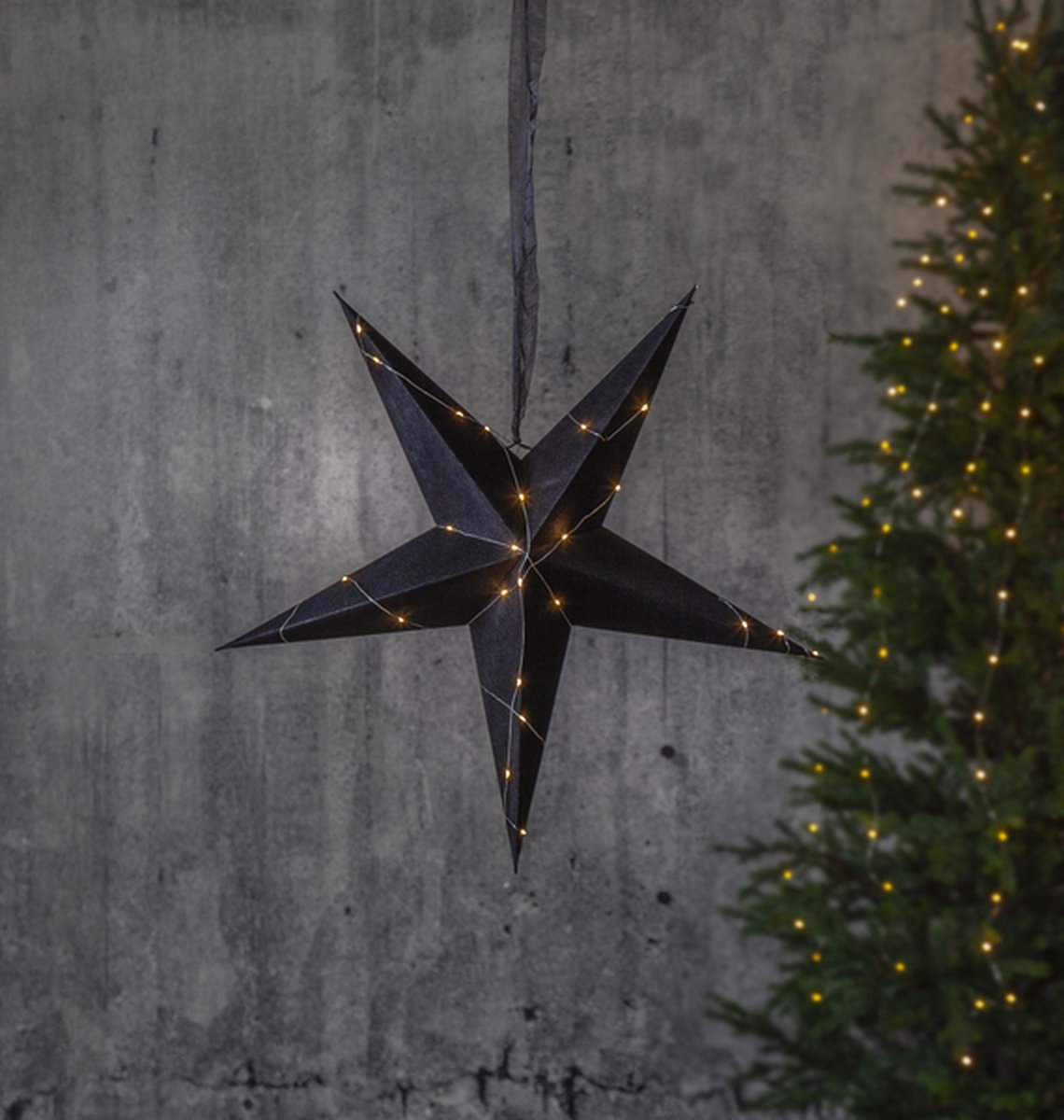 Zwarte kerstster met 40 micro LED lampjes op batterijen - 60 cm