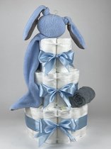 Chouette-Chouette | Luiertaart Jongen | Kraamcadeau | Geboorte | Babyshower | Knuffeldoek Konijn Jip Grey-Blue - Blauw