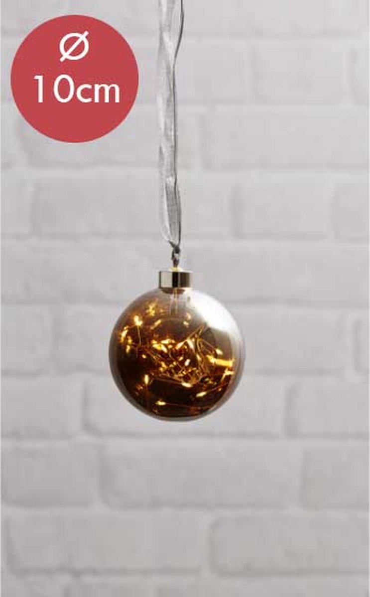 Kerstbal met lampjes 10cm -Donker -lichtkleur: Warm Wit -Kerstdecoratie