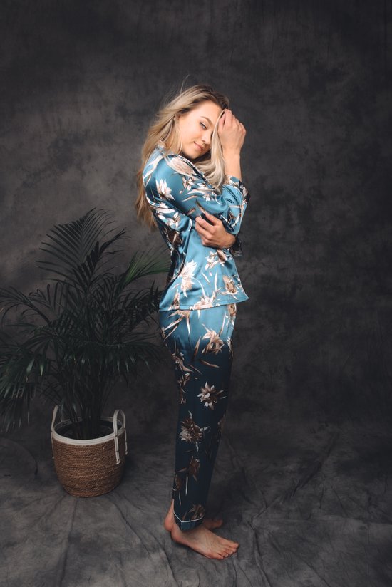 GAESHOW Dames pyjama set dames zijden satijnen pyjama set pJ sets lange mouwen nachtkleding loungewear voor alle seizoenen, Champagne, L
