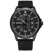 Casual Style Heren Horloge Zwart stalen kast Zwarte Leder band | SMAEL 1315A22 | Waterdicht | Analoog | Mud | Shock bestendig | Leger | Timer | Master | Luxe maar betaalbaar
