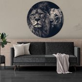 Bomid - Schilderij - Een Leeuw Metaal Metaal Leeuw Ronde Schilderijen - Zwart - 50 X 50 Cm