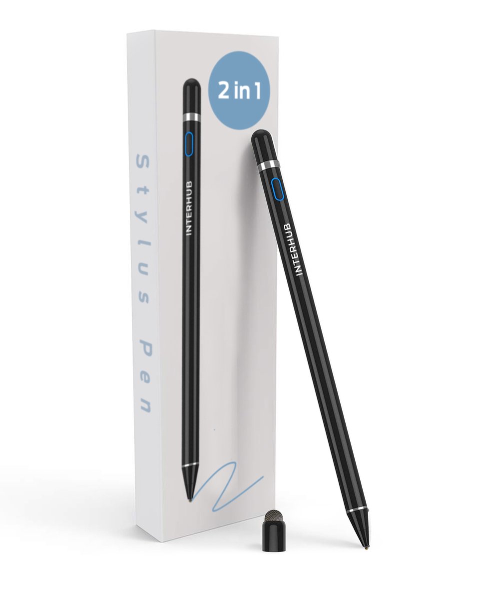 2-in-1 Active Stylus Pen – Touchscreen Pen – Stylus Pen Tablet – Pencil – Geschikt voor Tablet, Smartphone en iPad - Zwart - Interhub®