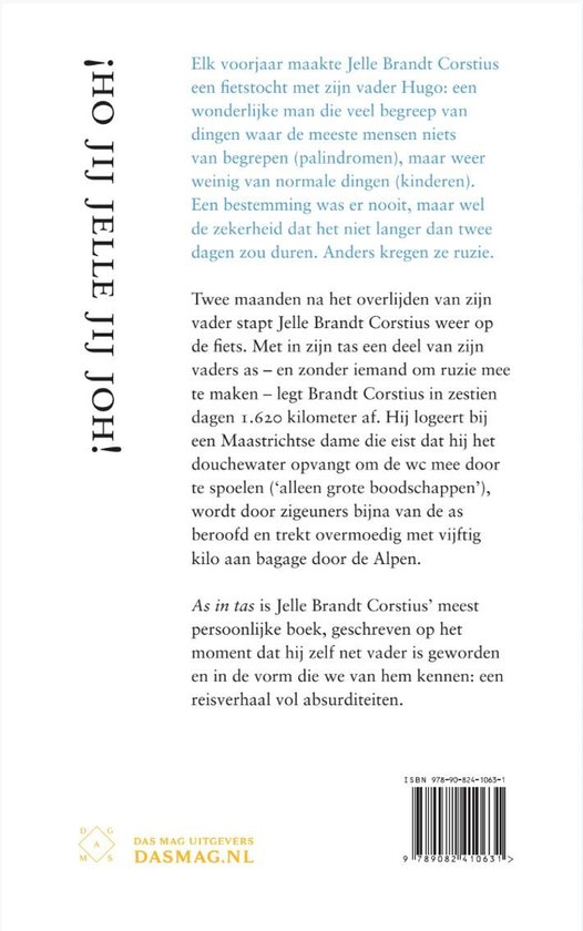Boekomslag met de titel 'As in tas' in grote letters, met Nederlandse tekst over de inhoud.