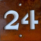 Cortenstaal huisnummerbord 24 (10x10cm)