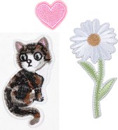 patch set chat - fer sur emblème doux - patch fleur - patch coeur - patchs doux