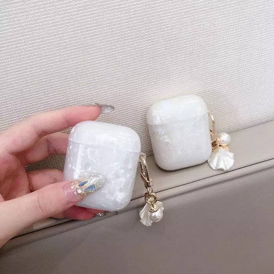 Foto: Minislifestyle airpods 1 2 case soft case wit parelmoer glitter parel en schelp hanger