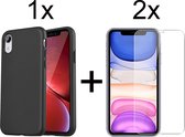 iParadise iPhone XR hoesje zwart siliconen case cover - 2x iPhone XR Screenprotector Glas
