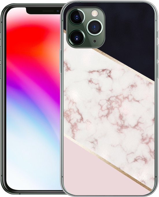 Coque iPhone 11 Pro - Marbre - Or rose - Luxe - Siliconen