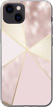 Geschikt voor iPhone 13 hoesje - Marmer print - Roze - Goud - Chic - Siliconen Telefoonhoesje