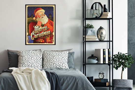Affiche de Noël Vintage avec papier affiche Père Noël 60x80 cm - Tirage photo sur Poster (décoration murale salon / chambre)