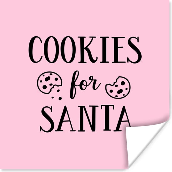 Poster Quote "Cookies for Santa" muurdecoratie kerst pastel roze - 50x50 cm - Kerstmis Decoratie - Kerstversiering - Kerstdecoratie Woonkamer - Kerstversiering - Kerstdecoratie voor binnen - Kerstmis