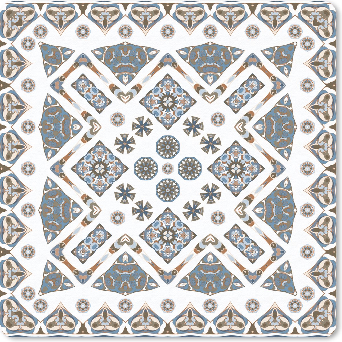 Muismat 20x20 cm - Mousepad Perzisch Tapijt - Patronen - Blauw - Wit - Muismatten