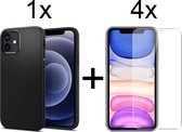 iParadise iPhone 12 mini hoesje zwart case siliconen - 4x iPhone 12 mini Screen Protector