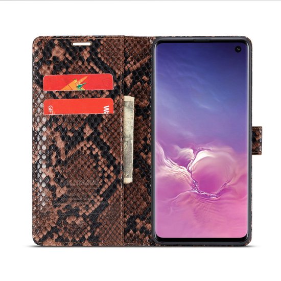 Étui Casemania pour Samsung Galaxy S10 Plus Marron - Étui portefeuille de Luxe en forme de Tuyaux - Porte-cartes et onglet magnétique