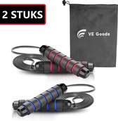 Verstelbaar Sport Springtouw - Incl. Opbergtas - Springtouw met Kogellagers - Springtouw Kind - Speed Rope - Jump Rope - Springtouw Volwassenen - Springtouw Kinderen - 2 Stuks (Bla