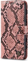 iPhone X & XS Casemania Hoesje Roze - Luxe Slangen Portemonnee Book Case - Kaarthouder & Magneetlipje
