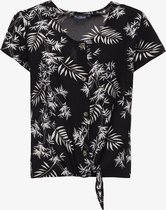 TwoDay geknoopt dames T-shirt bloemenprint - Zwart - Maat XL