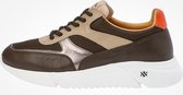 KUNOKA Ari Chocolate - Sneakers Dames - maat 40 - Bruin Beige Zilver Oranje