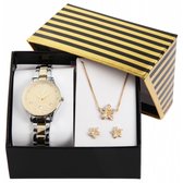 Excellanc dameshorloge geschenkset kerstcadeau cadeauset goudkleurig, zilverkleurig horloge, oorbellen en ketting