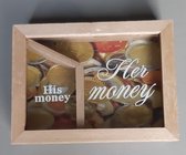 Spaarpot - His money Her Money - Moneybox - Robuust hout - Trouwcadeau