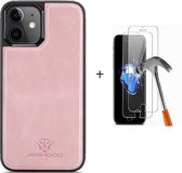 GSMNed – Hoogwaardig iPhone 12 Mini Roze – Luxe Leren Pu Hoesje – iPhone 12 Mini Roze – Design – Met magnetische portemonnee – Met Screenprotector