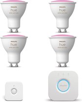 Philips Hue Starterspakket GU10 White and Color Ambiance - 4 Hue GU10 lampen, Bewegingssensor voor Binnen en Bridge - Eenvoudige Installatie - Werkt met Alexa en Google Home