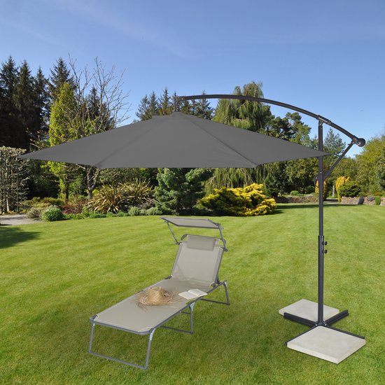 zweefparasol met voet - Ø 300 cm - met hoes en zwengel - draaibaar - kruisvoet - grijs