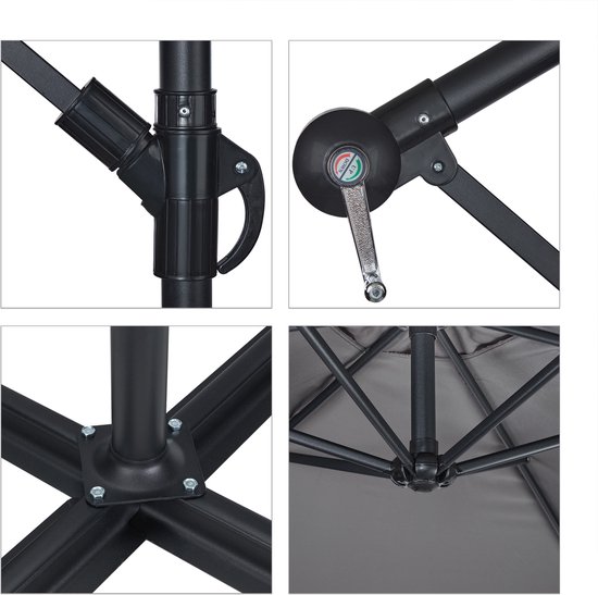 zweefparasol met voet - Ø 300 cm - met hoes en zwengel - draaibaar - kruisvoet - grijs