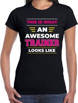 An awesome trainer / een geweldige trainer cadeau t-shirt zwart - dames -  kado shirt  / verjaardag cadeau / bedankje L