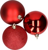 9x Grote kunststof/plastic kerstballen rood 15 cm - mat/glans/glitter - Grote onbreekbare kerstballen kerstversiering
