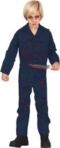 Blauw horror moordenaar verkleed kostuum / jumpsuit met bloedvlekken voor kinderen - Carnaval overal 7-9 jaar (122-134)