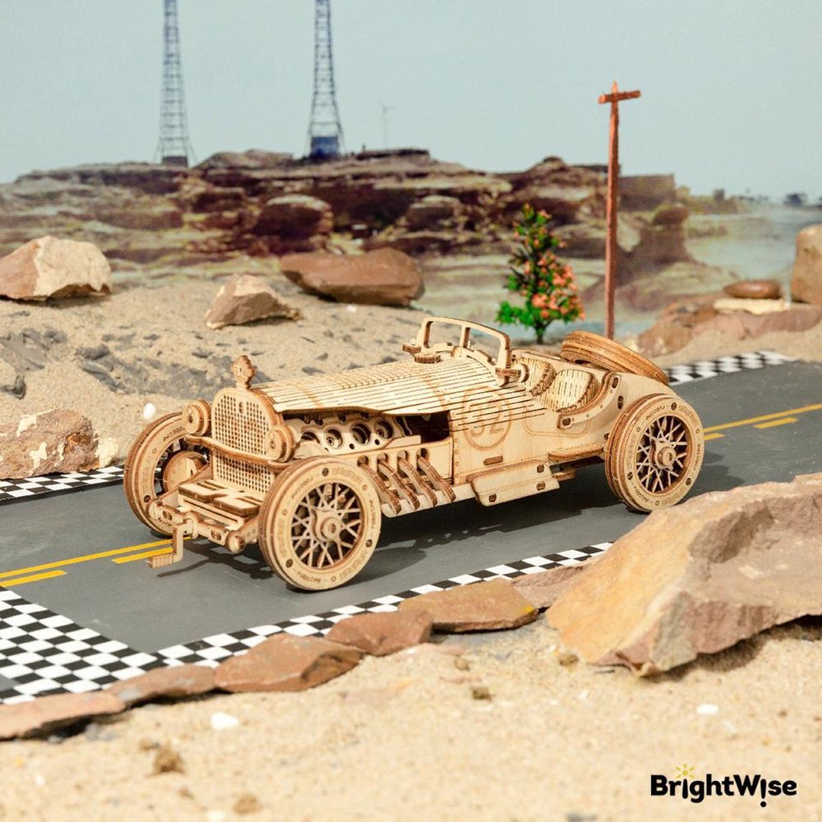 BrightWise® Robotime Grand Prix Auto Hout Modelbouw Pakket Zonder Lijm - Bouwpakketten volwassenen - Bouwpakketten kinderen - Modelbouwpakketten volwassenen - Miniatuur bouwpakket volwassenen - Modelbouw auto — afbeelding 5