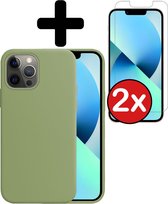 iPhone 13 Pro Hoesje Siliconen Case Hoes Met 2x Screenprotector - iPhone 13 Pro Hoesje Cover Hoes Siliconen Met 2x Screenprotector - Groen