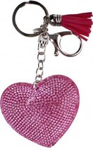 sleutelhanger hart met strass-steentjes 5 cm roze